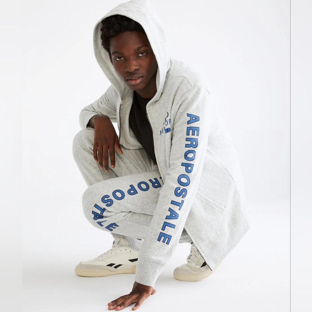 Aeropostale Light Gray Hoodie and Joggers with Blue Accents